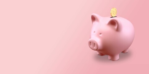 3D illustration of a piggy bank with copy space
