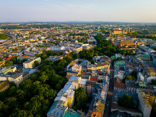 Obraz premium Aerial view of old town of Krakow in Poland