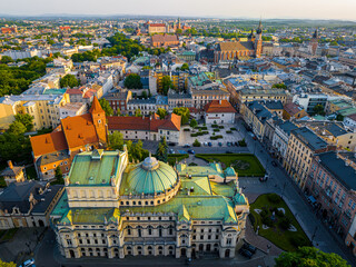 Aerial view of city theatre in old city of Krakow in Poland