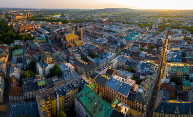 Obraz premium Aerial view of old town of Krakow in Poland