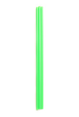 Green plastic straws on white background