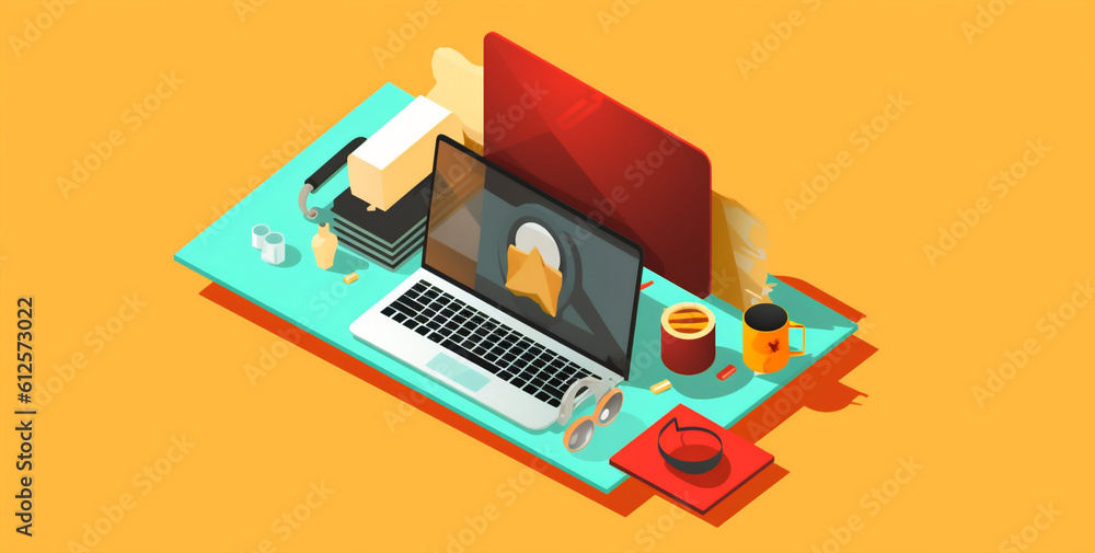Poster web laptop business gadget desktop modern colours background design technology computer. generative 