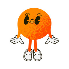 Fashionable cartoon style. Retro cartoon fruit orange character. Hand drawn doodles of comic...