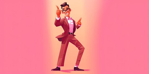 Obraz premium cute cartoon business man on pink background pointing Generative AI