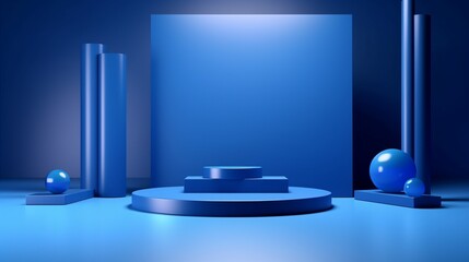 A beautiful and colorful podium stage display with space to promote products and events. Create with generative ai.