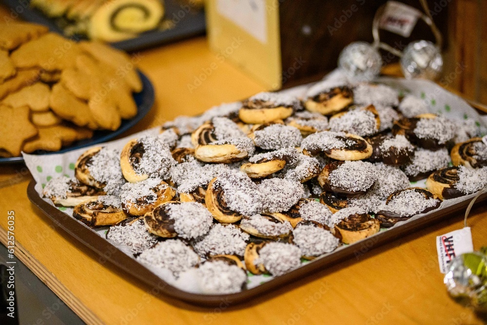 Canvas Prints Closeup shot of cookies sprinkled with powdered sugar on the table