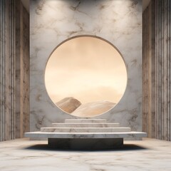 A beautiful marble podium stage with empty space to promote products and services. Marble background. Create with generative ai.