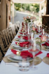 Table set for a wedding or another catered event dinner