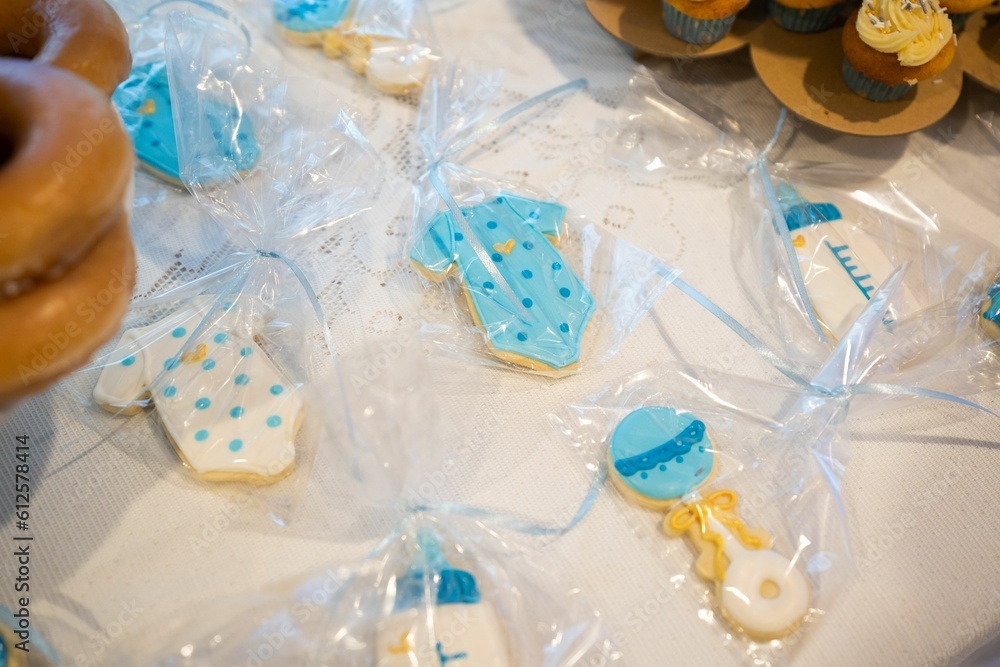 Sticker Closeup of cookies for baby shower