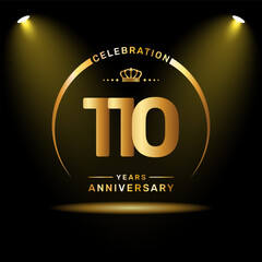 110th year anniversary celebration logo design with gold color number and ring, logo vector template