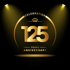 125th year anniversary celebration logo design with gold color number and ring, logo vector template