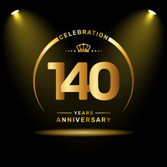 140th year anniversary celebration logo design with gold color number and ring, logo vector template