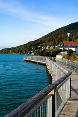 Fototapeta na wymiar Vertical view of a fishing pier in the daytime