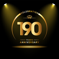 190th year anniversary celebration logo design with gold color number and ring, logo vector template