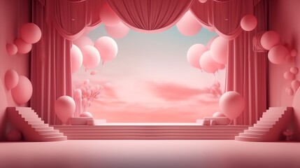 A beautiful and colorful podium stage scenario to promote products and services. Create with generative ai.