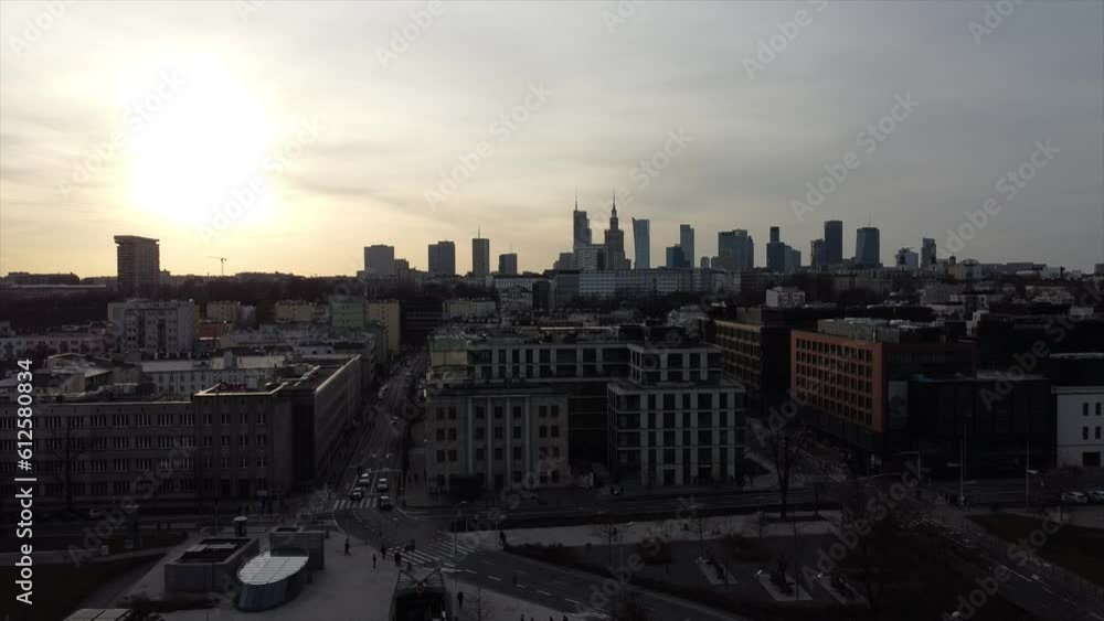 Canvas Prints Aerial view of the city skyline in Varsovia, Poland during sunset