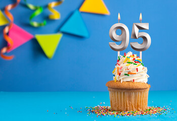 Candle number 95 - Cake birthday in blue background