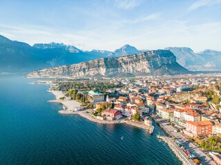 Aerial view of Torbole town in Italy on Lake Garda - obrazy, fototapety, plakaty