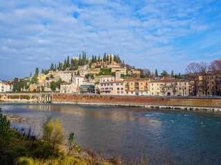 Beautiful landscape of the buildings at the shore in Verona