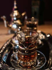 Fototapeta na wymiar Closeup of traditional vintage Turkish tea glasses