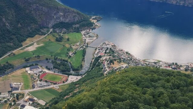 Aerial view of the beautiful landscape of Aurland in Norway