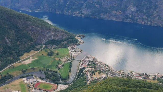 Aerial view of the beautiful landscape of Aurland in Norway