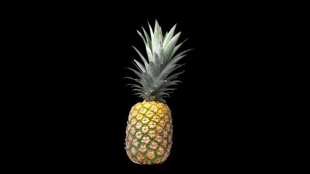 Animation of a pineapple spinning clockwise on black background