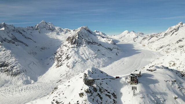 Aerial view of the Aletsch Glacier in Switzerland
