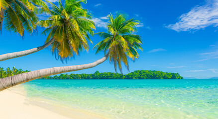 Naklejka na ściany i meble beautiful landscape of a beach with crystalline blue