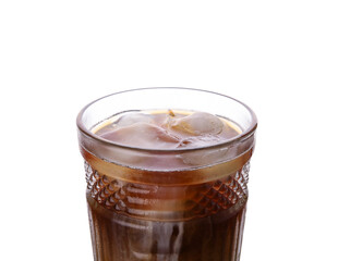Glass of ice coffee on white background