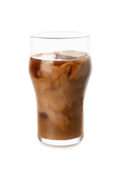 Glass of ice coffee on white background