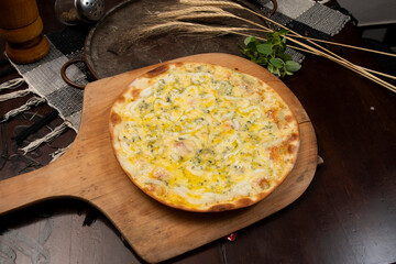Brazilian pizza with 4 cheeses and onion