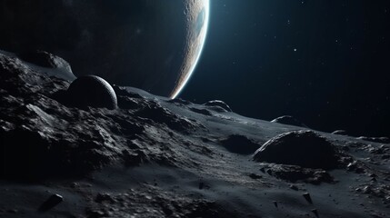 A fantasy view of the earth in space from the moon. Generative AI. 