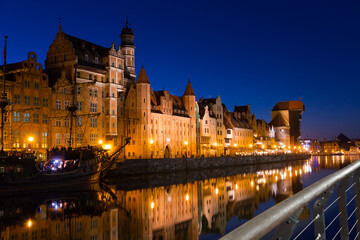 Fototapeta na wymiar Image of night light of Moltawa River in Gdansk in the Poland.