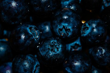 Closeup of a bunch of shiny blueberries