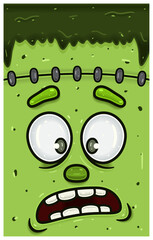Disbelieving Expression of Frankenstein Face Character Cartoon. Wallpaper, Cover, Label and Packaging Design.