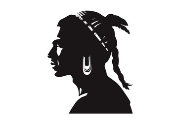 Native American villager. man portrait, Side view, silhouette vector isolated 