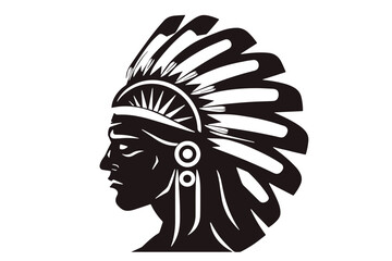 Native American Indian Chief Head, Portrait. Side view, silhouette vector illustration.