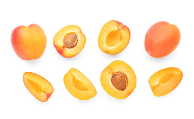Ripe apricots isolated on white background