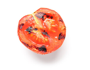 Tasty grilled tomato piece on white background