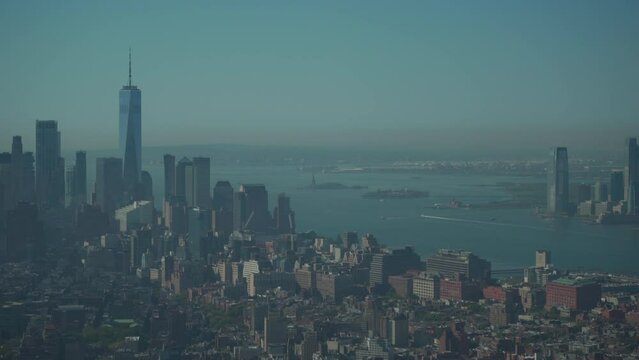 Cityscape of New York City on a sunny day seen from the Empire State Building in 4K