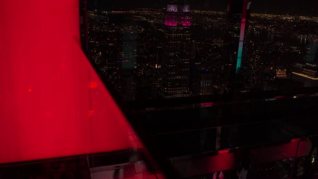 Cityscape of New York City at night seen from the Summit One Vanderbilt in 4K