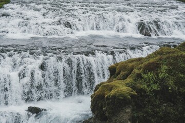 Beautiful stream of Skogafoss waterfall in Iceland