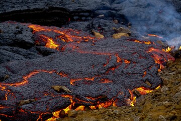 Closeup view of hot magma in Iceland