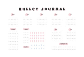 Fototapeta na wymiar Bullet journal planner template, vector illustration 