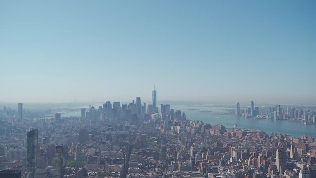 Cityscape of New York City on a sunny day seen from the Empire State Building in 4K