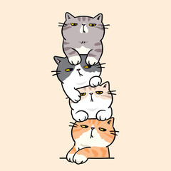 Vector Illustration of Funny Cartoon Cats on Isolated Background