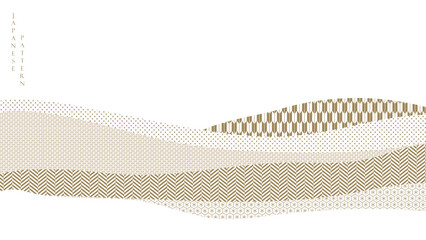 Fototapeta premium Art landscape background with Geometric texture vector. Japanese wave pattern with mountain banner in oriental style.