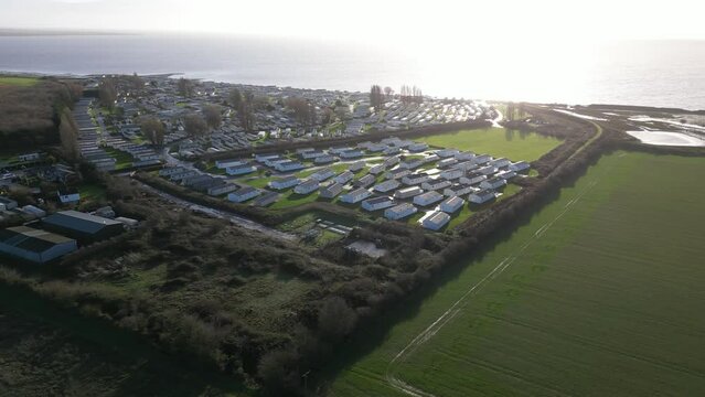 Drone footage flying over Coopers Beach Holiday Park, Mersea Island.