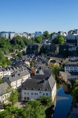 Fototapeta na wymiar Aerial vertical shot of the buildings with grey roofs, Luxembourg